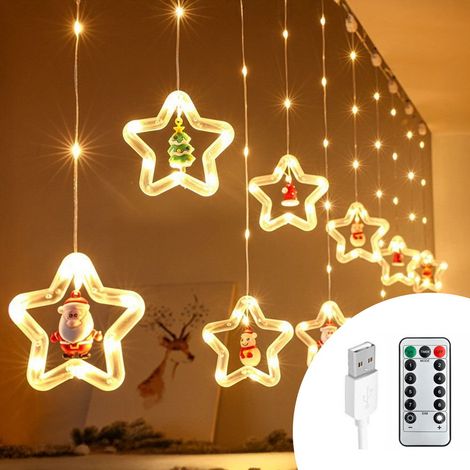Tenda luminosa 3 metri 100 Led Bianco Caldo con Stelle e figure natalizie altezza 60cm USB per interno con telecomando Wisdom (1/2)