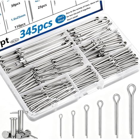 Juego de 345 pasadores de chaveta de acero inoxidable 304, ideales para la reparación de tractores, camiones, motores, etc. (1/5)