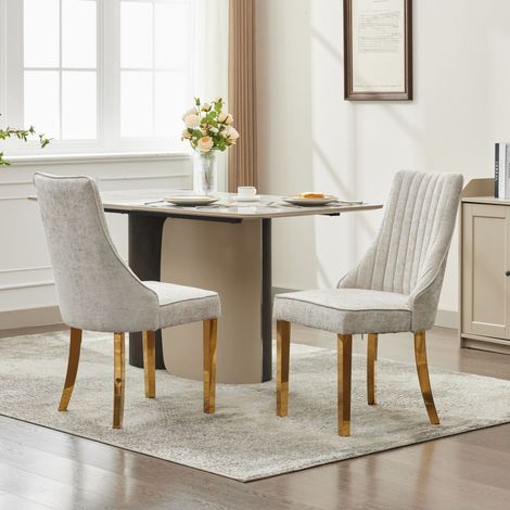 Silla comedor chenilla respaldo alto dorada beige OKMYHOME (1/5)