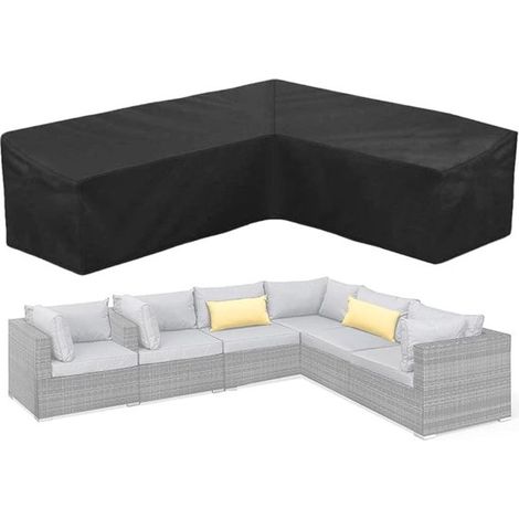 Funda protectora para sofá esquinero，286 x 286 x 82 cm，Tejido de poliéster tipo Oxford，Impermeable，Resistente a la humedad，Negro (1/5)