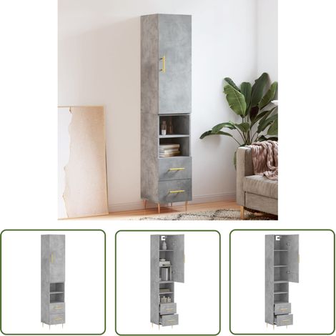 The Living Store Highboard Betongrau 34,5x34x180 cm Holzwerkstoff - Sideboard - Hochschrank - Wohnraumorganisation - Aufbewahrungsmöglichkeiten - Betongefarben (1/5)