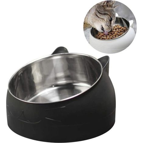 Ecleanfy - Gamelle INOX Chien et Chat Inclinée - Bol Surelevé pour Chats, Chiens et Animaux de Compagnie (Noir) (1/4)