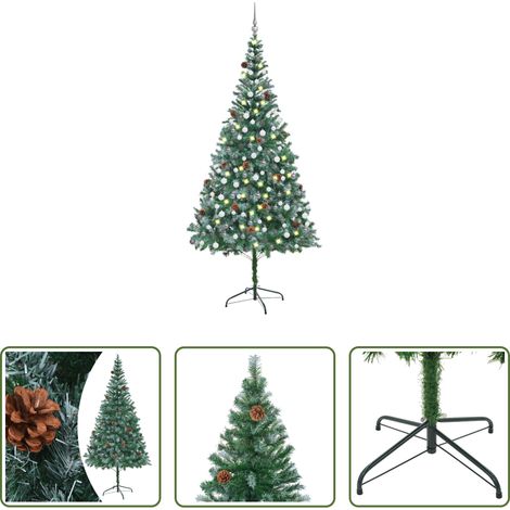 vidaXL Árbol de Navidad helado con luces, bolas y piñas 210 cm (1/5)