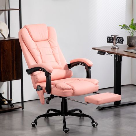 MEUBLIV Chaise de bureau rose 67x67x121 cm – massage 7 points, repose-pieds et dossier inclinable (1/5)