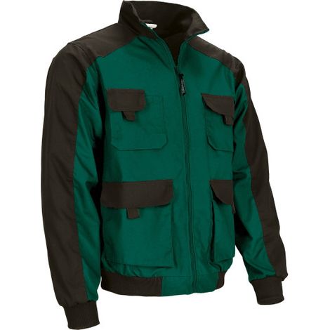 Chaqueta de trabajo multibolsillos con diseño bicolor, algodón con poliéster con acabado hidro-repelente VALENTO DYNAMITE M Verde Botella/Negro