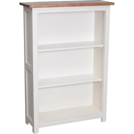 Kleines Landhaus-Bücherregal aus massivem Lindenholz mit weiß antikisierter Oberfläche, L68xPR25xH98 cm. Made in