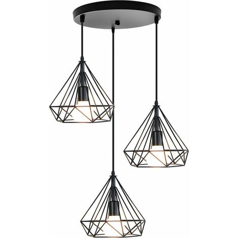 Lampes de Plafond Abat-Jour en Fer Forme Diamant, Lampe Suspension Lustre Cage avec Douille Eclairage Style Industrielle Noir (25cm, Support de Disque ) BLOW (1/4)