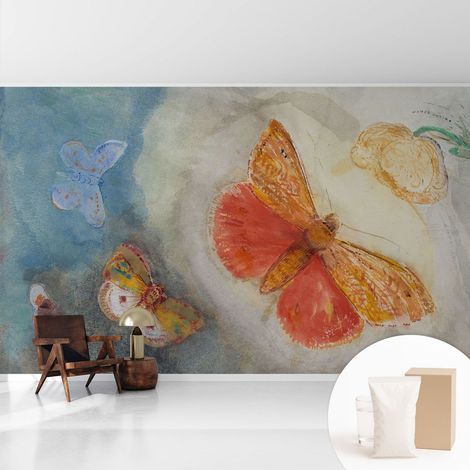 Papier peint intissé décoratif avec colle pour salon chambre et bureau Installation rapide Papillons colorés 416x254 cm (1/5)