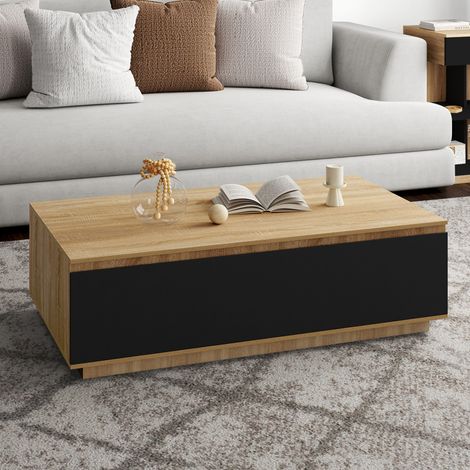 Mesa de centro TOMI 110 cm con puerta efecto haya negra