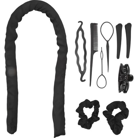 10pcs rouleaux à friser sans chaleur, bandeau-coiffure noir, pinces à cheveux et peigne en coton pour boucles DIY durant le sommeil (1/5)