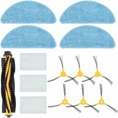 Pièces de Rechange pour Proscenic Aspirateur Robot, 1 Brosse Principale, 4 tampons en Tissu, 3 filtres Hepa et 6 brosses latérales de Remplacement pour Proscenic 800T 820S Aspirateur Robot (1/5)