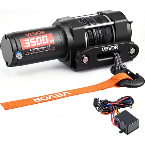 Treuil Électrique 12 V CC 1587 kg Treuil pour Quad SSV Tout-terrain Remorquage, Corde Synthétique 5,5 mm x 10 m, Télécommande Filaire, Étanche IP55, Guide-câble en Alliage d'Alu, Platine Montage (1/5)