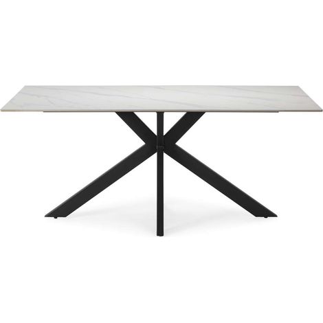 Mesa para comedor fija Md-Samira acabado blanco/negro, 180cm(ancho) 76cm(altura) 90cm(fondo). (1/5)