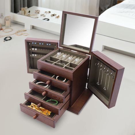 YISSALE – Boîte à bijoux à 5 niveaux, range-bijoux multifonction avec tiroirs, organisateur de bureau pour bagues, boucles d'oreilles, montres et produits de beauté (1/5)