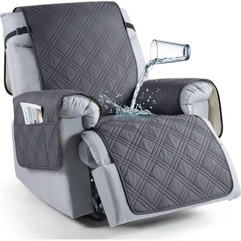 Housse de Fauteuil Relax, Housse de Fauteuil Relax Inclinable Electrique, Housse de Fauteuil Inclinable Antidérapant, Protecteur pour Fauteuil Inclinable (Gris Foncé,Grand 1 Place) (1/5)