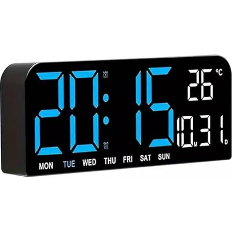 Grande horloge murale numérique avec commande vocale, affichage de la température, réveil 12/24 heures, luminosité réglable sur 4 niveaux avec gradation automatique. (1/5)