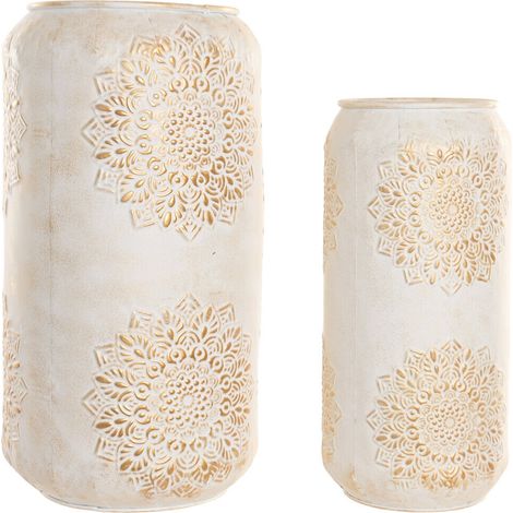 Jarron Set 2 Metal 31X31X60 Mandala Blanco (1/3)