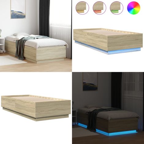 Bettgestell mit LED Sonoma-Eiche 100x200 cm Holzwerkstoff - Holzbettfassungen - Bettsystem - Lattenrost - Sonnenholzböden - Schlafzimmermöbel - Home & Living (1/5)