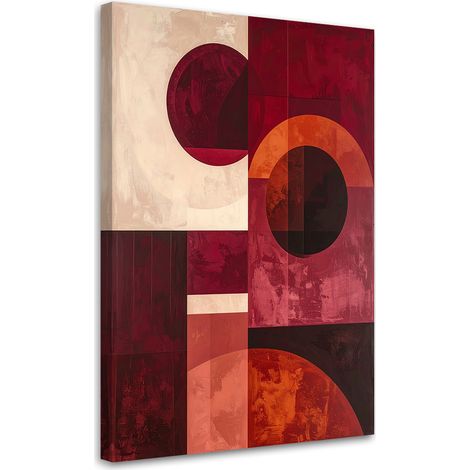 Quadro su tela, Composizione astratta con cerchi e rettangoli color bordeaux. - 60x90 (1/2)