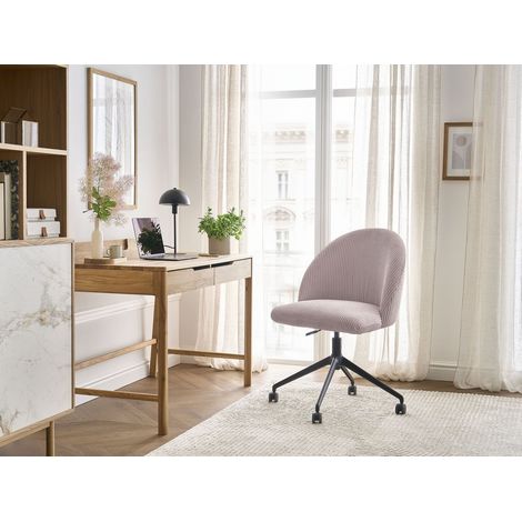 BOBOCHIC - Chaise de bureau LALIE tissu velours côtelé et pietement à roulettes avec hauteur ajustable Rose (1/5)