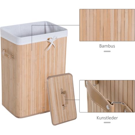 Panier à linge étroit avec couvercle, collecteur 72L, poignée intégrée, idéal buanderie et chambre, teinte naturelle (1/5)