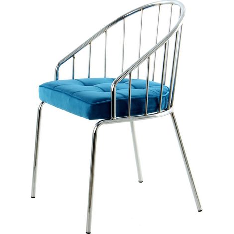 Sedia di design Palma in velluto blu e metallo cromato (1/3)