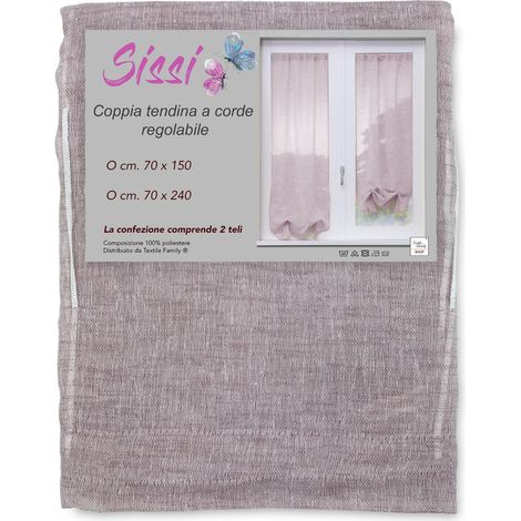 COPPIA tendina SISSI a VETRO MODERNA larga cm 70 Regolabile a Cordine ROSA COPPIA (2 TELI) CM. 70X240 (1/5)