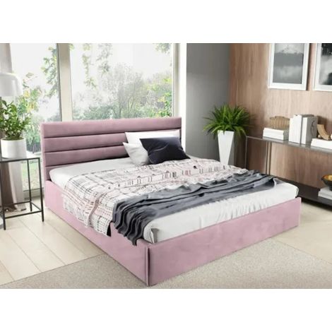 Sofello Polsterbett nach Maß 200x200 Metall-Lattenrost Rosa Velour Samtstoff Velvett mit Bettkasten und Stauraum (1/5)