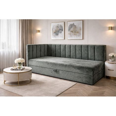 Lit Boxspring Adalle Viii - Noir - 90x200 Cm - Version gauche - Matelas À Ressorts Bonnell - Confortable - Moderne (1/4)