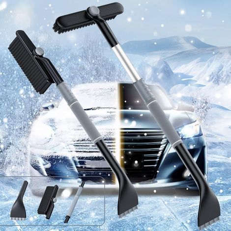 Grattoir à Glace et Brosse à Neige 3 en 1, Brosse à Neige avec Rotation à 360, Grattoir à Glace pour Voiture avec Balai, Grattoir à Neige à Manche Télescopique pour Voitures Camions