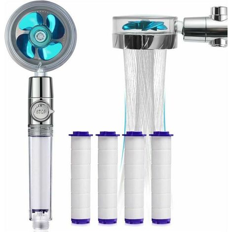 Stück Hochdruck-Schwenkduschkopf mit Propeller, 360° drehbar, Anti-Kalk, wassersparend, dreistufiges Filtersystem mit 4 austauschbaren PP-Baumwollpads (1/4)