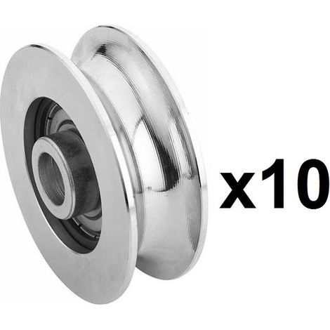 10 Roues gorge U sur roulement pour portail 16mm - Ø80mm