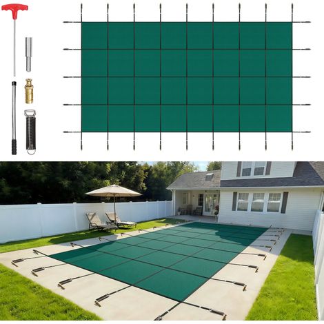 VEVOR Cubierta de Seguridad para Piscina Tamaño de Cubierta 6,7 x 12,8 m Cobertor para Piscina Rectangular Tamaño de Piscina 6,1 x 12,2 m Lona de Piscina para Piscinas Enterradas de Hogar Jardín Hotel