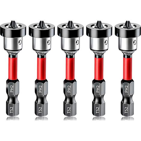 Embout Visseuse Placo, 5 Pièces 50mm Embouts PH2 Magnétiques 1/4" Tournevis à Positionnement, pour Plâtre et Cloisons Sèches (1/5)