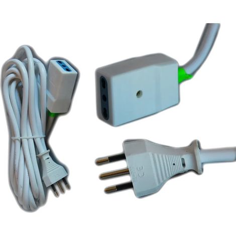 Trade Shop - Cable De Cable Eléctrico De Extensión 3 5 10 Metros 220v Bipasso Italiano Enchufe Take - -5 Mt -