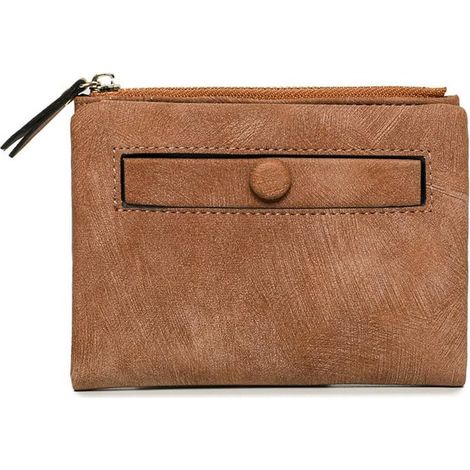 Portefeuille femme en cuir à deux volets fin et compact (Marron)