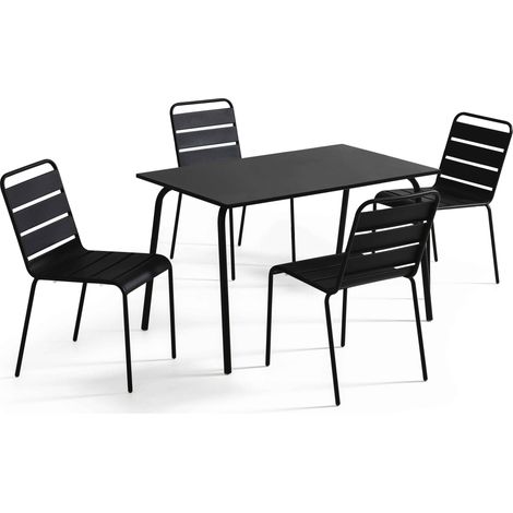 Ensemble table de jardin en métal et 4 chaises noir - Palavas (1/5)