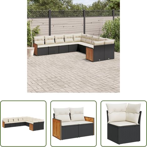 vidaXL Canapé en résine - Salon de jardin 10 pcs avec coussins noir résine tressée (1/5)