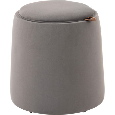 Tabouret 2 en 1 aspect velours avec espace de rangement et couvercle amovible Φ44 cm x 47,5 cm Gris idéal pour salon, chambre à coucher ou bureau facile à assembler avec instructions incluses (1/5)