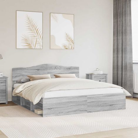 Bettrahmen Graues Sonoma 180 x 200 cm Massives Kiefernholz
