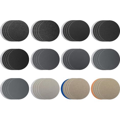Lot de 60 disques abrasifs ronds - 75 mm - Grain - 60 80 100 150 320 600 1000 1200 2500 4000 7000 10000 - Pour métal, bois, verre, polissage automatique (1/5)