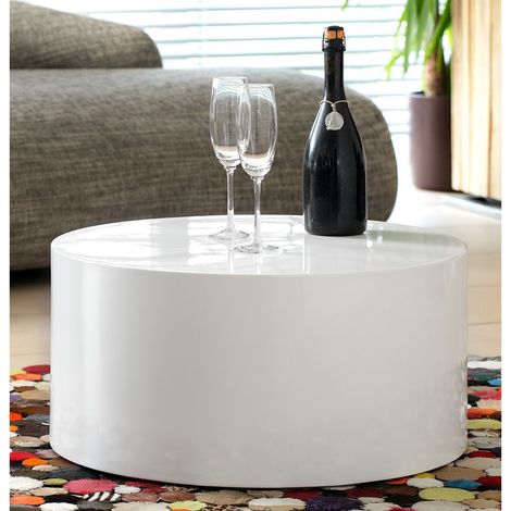 Table basse ronde de salon en bois MDF laqué blanc brillant Ø 60 cm hauteur 30 cm - PANGIVO (1/3)