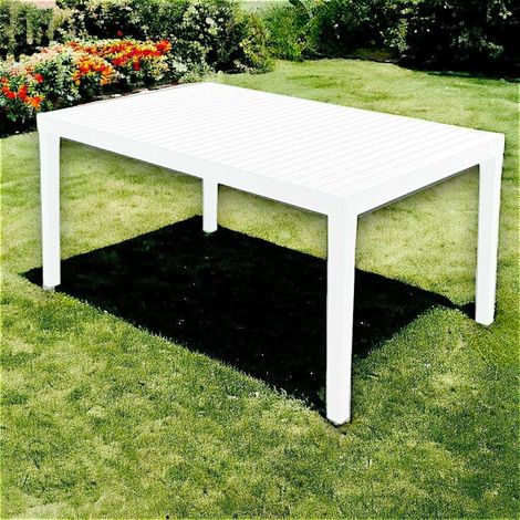Dmora - Mesa de exterior Maratea, Mesa de comedor rectangular, Mesa de jardín multiusos, 100% Made in Italy, 150x90h72 Cm, Blanco (1/3)