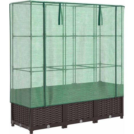 Maison Exclusive - Hochbeet mit Gewächshaus-Aufsatz Rattan-Optik