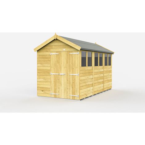 7 x 12 Feet Apex Shed - Double Door With Windows - Wood - L358 x W214 x H217 cm