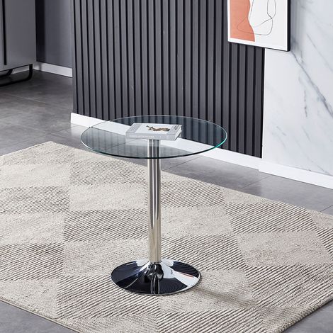 Silver Round Clear Glass Dining Table (1/4)