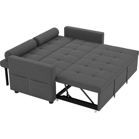 Canapé-lit 2 places (3 en 1) avec fonction gigogne, dossier doublement réglable, 2 coussins, 80,5 x 137,5 x 84 cm, gris