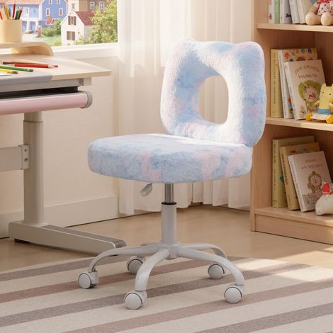 Wahson Kids Desk Chair in Faux Fur with Backrest Swivel Task Chair Height Adjustable for Children Study, Blue (1/5)