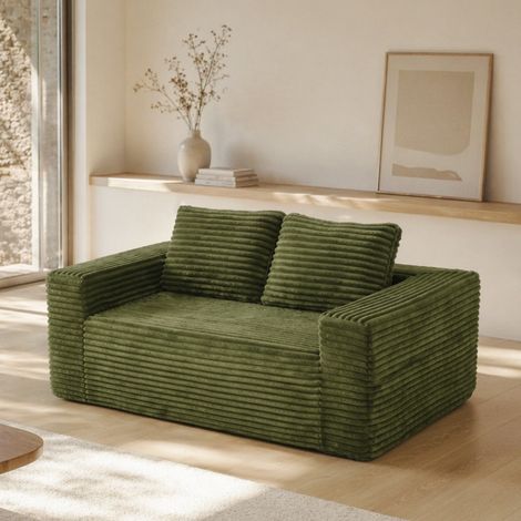 Canapé 2 places en velours côtelé,à siège profond sans os,sans assemblage,canapé de salon moderne pour petit espace, appartement,chambre,bureau,vert