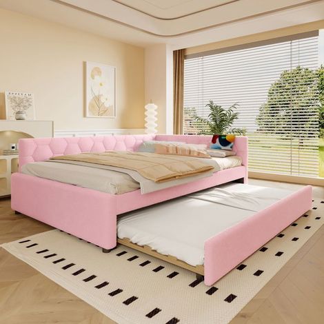 lit gigogne 140x200, couchage d'appoint lit gigogne 2 places, ports USB Type-C, lampe chevet, Laine synthétique (1/5)